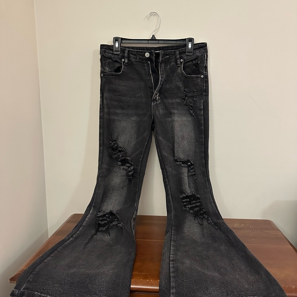 Almost Famous Black Distressed Wide Leg Jeans